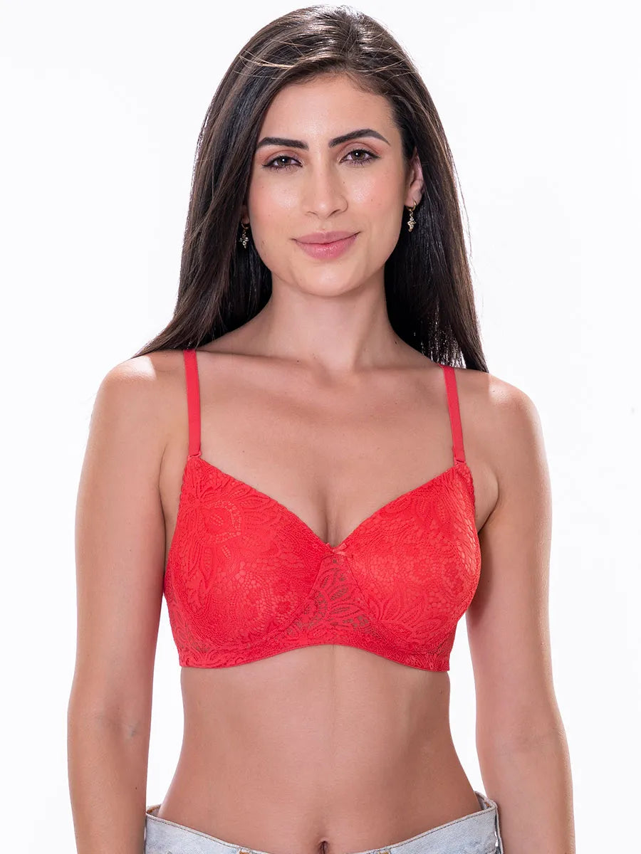 FULL RED LACY PADDED NON WIRED 3/4TH COVERAGE BRA – AAVOW