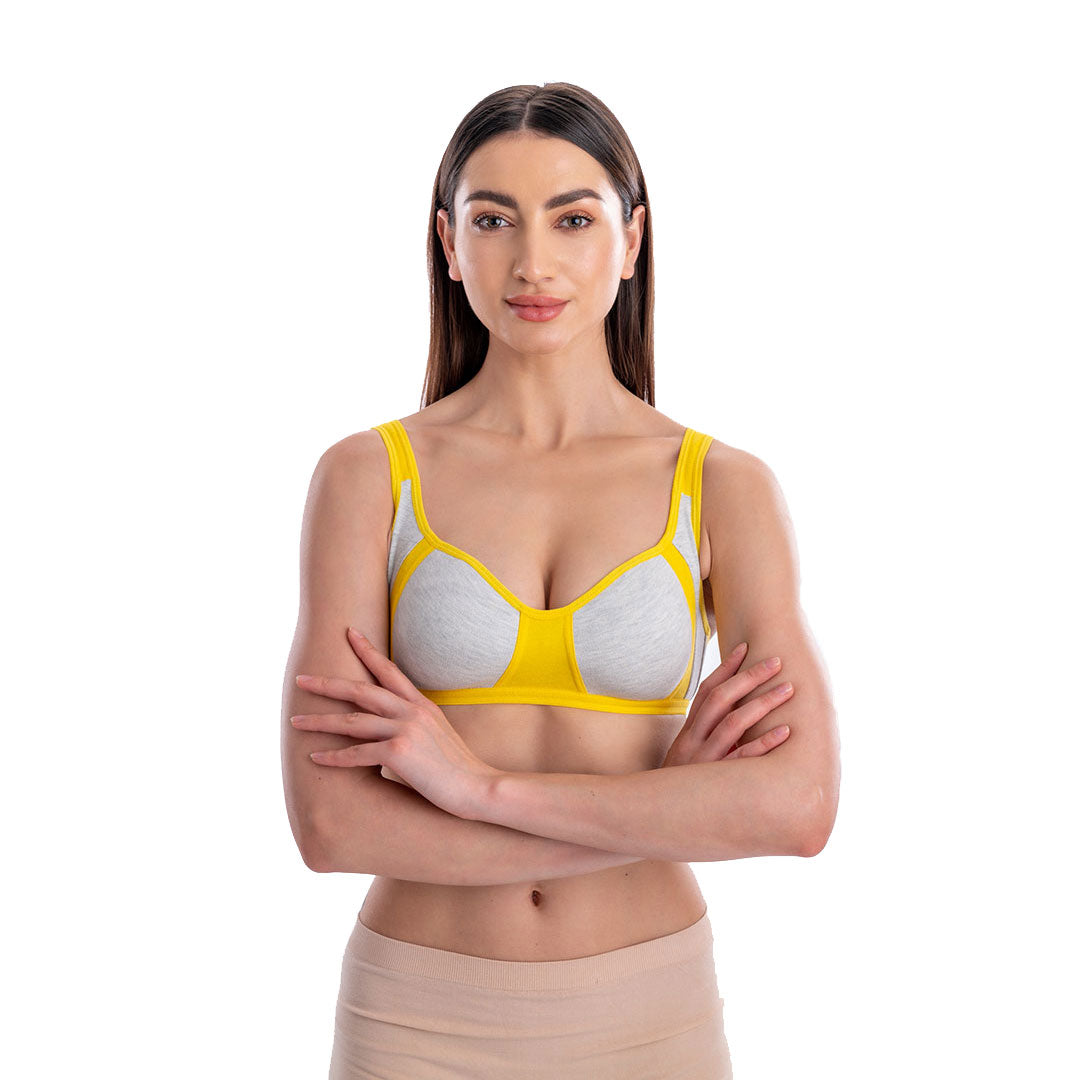 YELLOW SPORTS NON PADDED NON WIRED 3/4TH COVERAGE T-SHIRT BRA – AAVOW