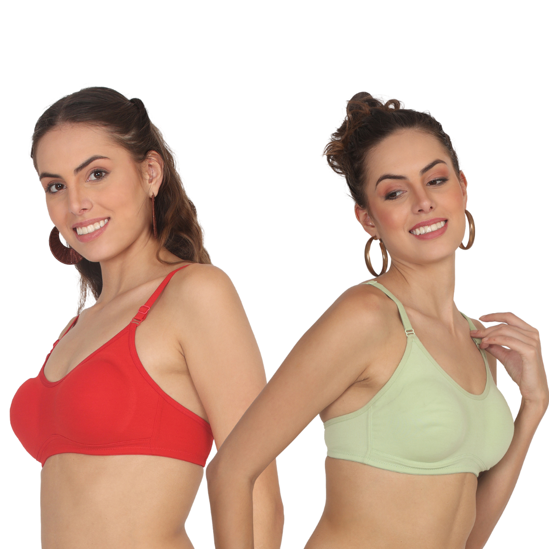 AAVOW COTTON MOLDED SOLID NON-WIRED BRA PACK OF 2