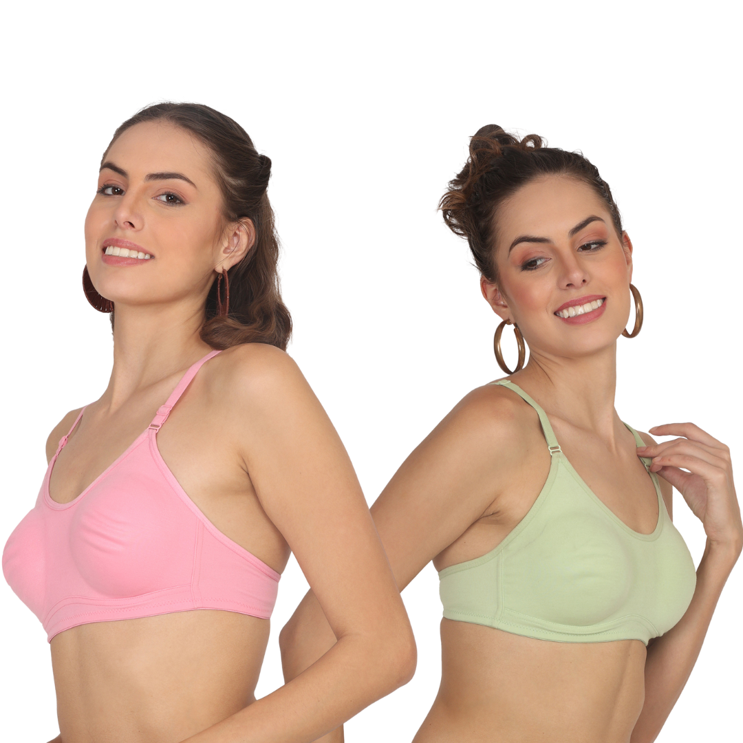 AAVOW COTTON MOLDED SOLID NON-WIRED BRA PACK OF 2