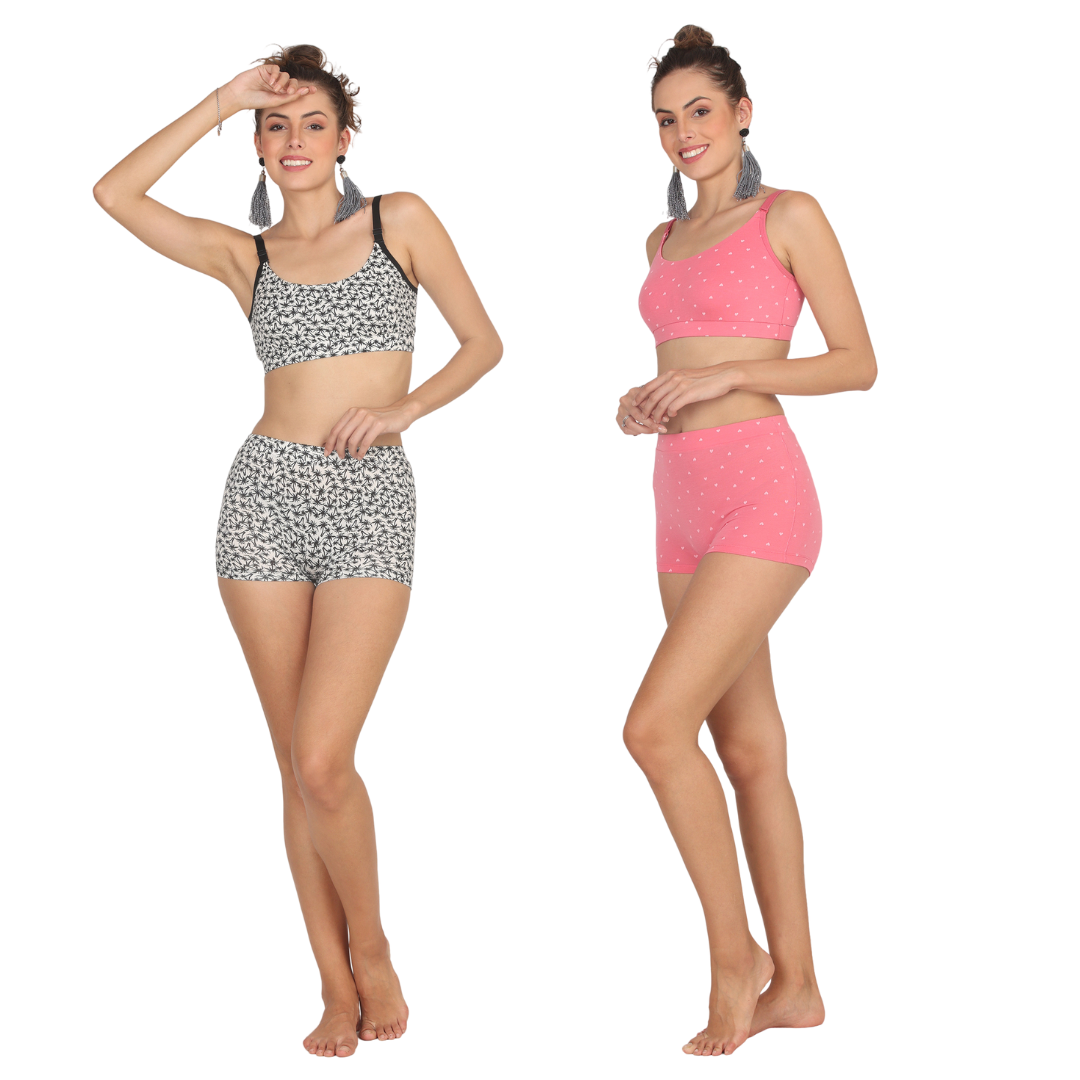 AAVOW PRINTED BRA SET WITH NON-PADDED BRA AND BOY SHORTS PACK OF 2